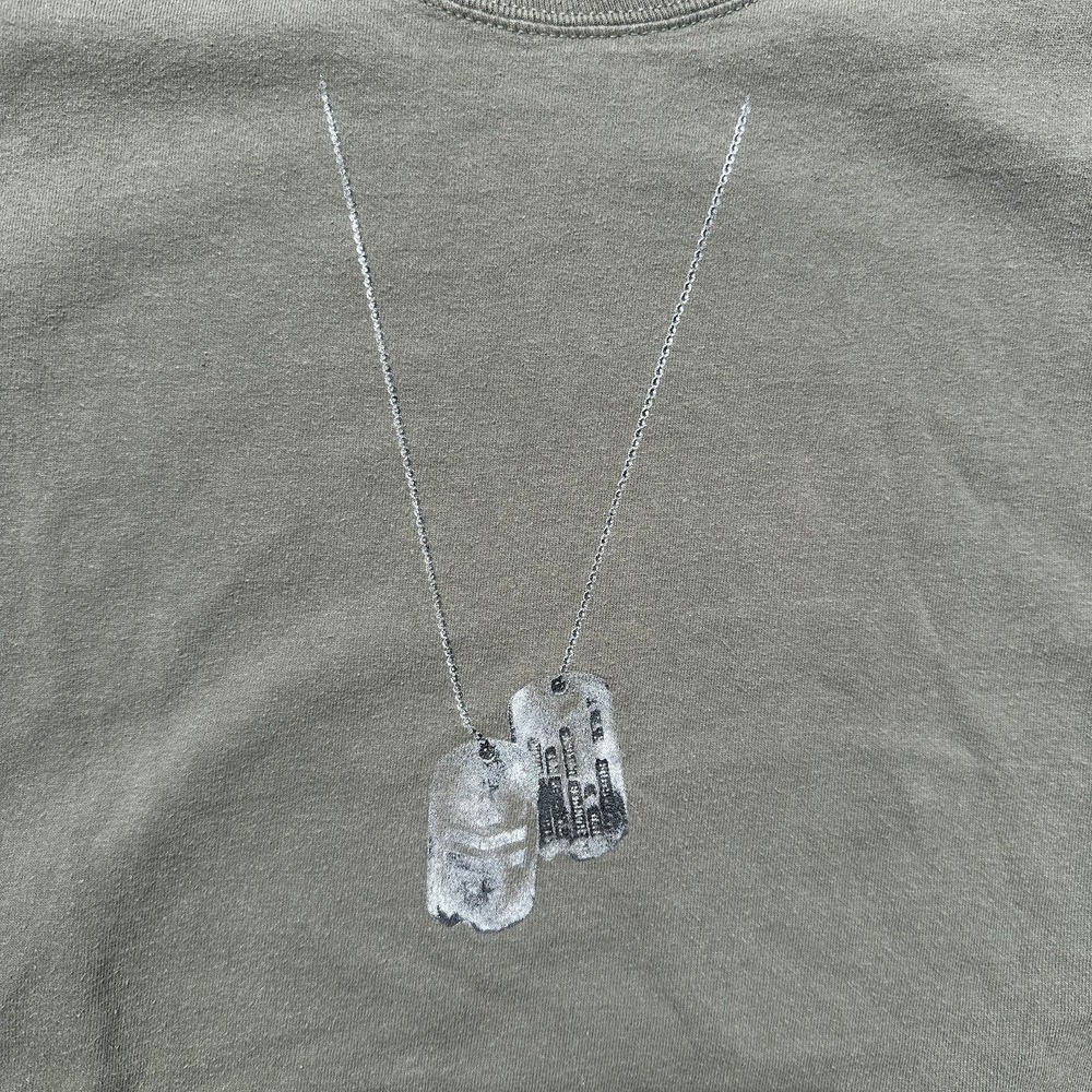 Vintage Style Dog Tags Graphic T-Shirt Mens Large Olive Green Military Tee - Picture 2 of 6
